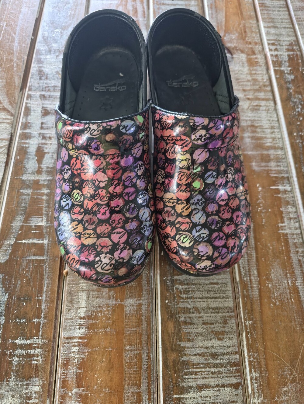 Dansko Multicolor Heart-Print Patent Clogs Professional. Workwear. Healthcare